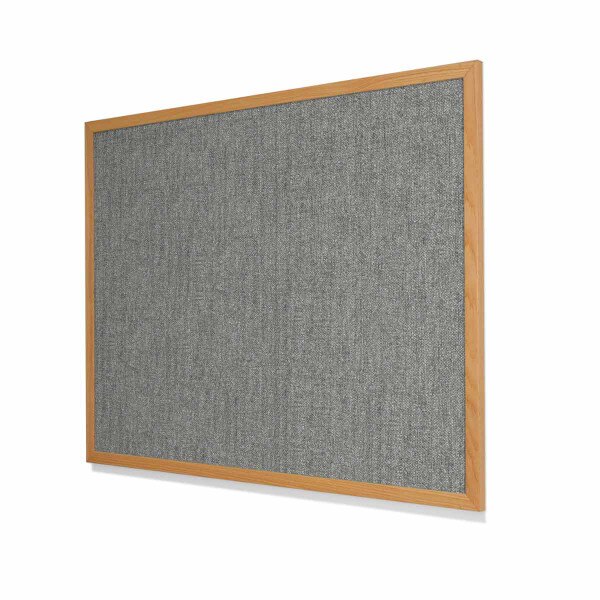 Type II Woven Vinyl Koroseal Linden II Smoke Cork Board with Narrow Red Oak Frame